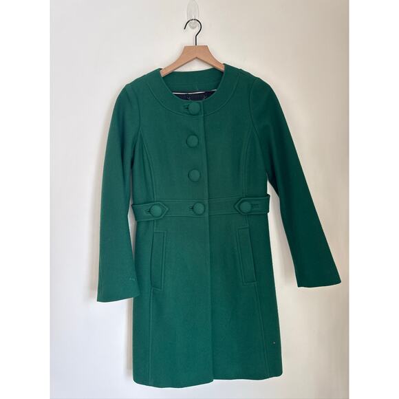 Banana Republic Collarless Emerald Green Capitan's Coat Wool-Blend - Picture 2 of 8